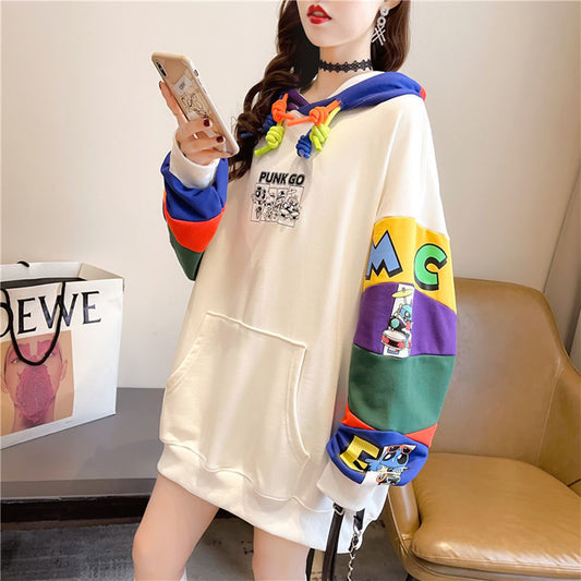 Thin Western Style Loose Design Stitching Sweater