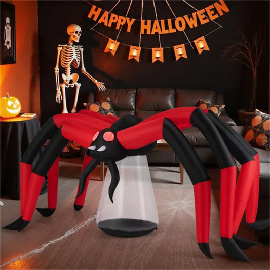 10ft Wide 5ft Tall Giant Halloween Inflatable Spider - LED Head Light   2 Red Eye Tunnel Lights
