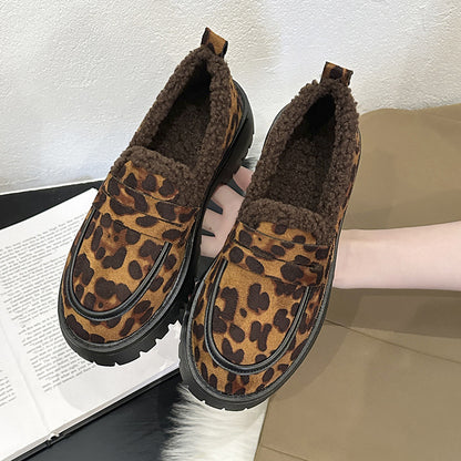 Loafers Leopard Plus Size Fleece Lined Loafers Leopard Print British Style