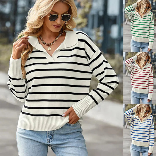 Casual V-neck  Sweater Fashion Long Sleeve Tops For Womens Clothing