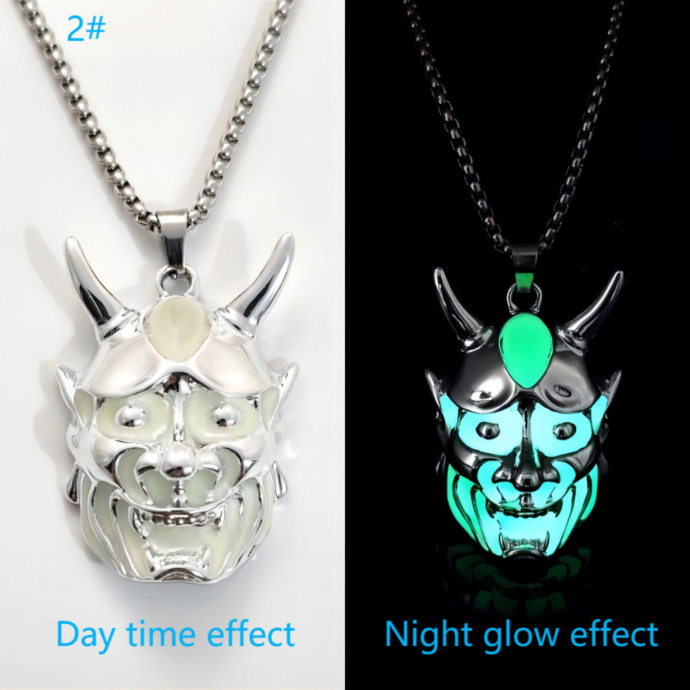 Halloween Necklace Men's Ghost Mask Luminous Pendant Titanium Steel Necklace Halloween Necklace