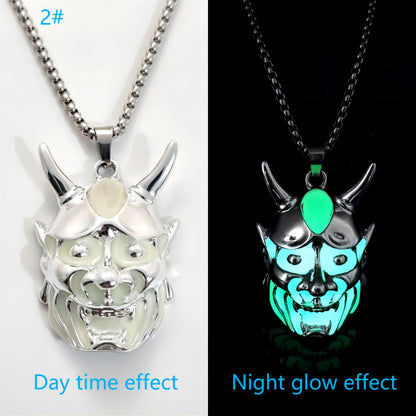 Halloween Necklace Men's Ghost Mask Luminous Pendant Titanium Steel Necklace Halloween Necklace