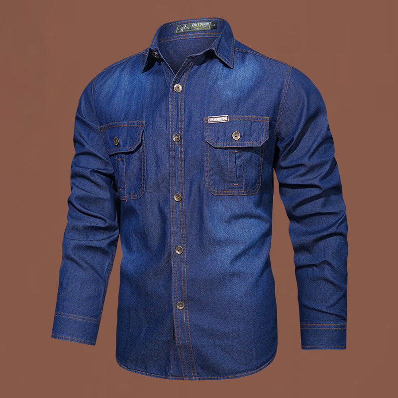 Denim Long-sleeved Shirt  Cotton Bamboo Denim Long-sleeved Shirt Men's Casual Cotton Washed Jacket