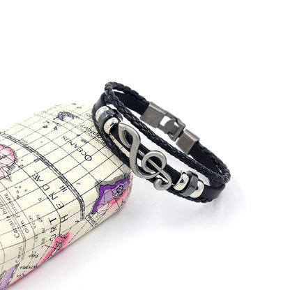 Men's Ornament Vintage Beaded Weave Alloy Musical Note Bracelet - sumet.shop