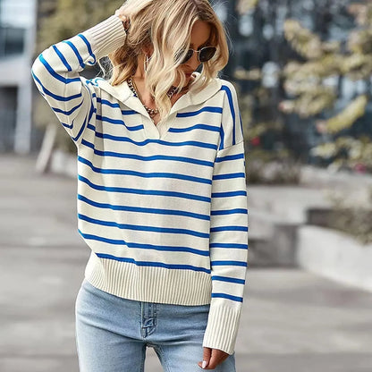Casual V-neck  Sweater Fashion Long Sleeve Tops For Womens Clothing