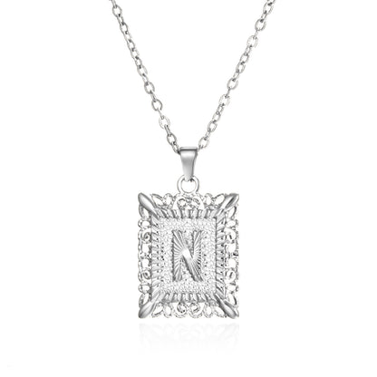 Stainless Steel 26 Letters Titanium Steel Square Pendant - sumet.shop