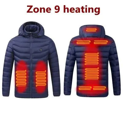 Men Winter Warm USB Heating Jackets Smart Thermostat Pure Color Hooded Heated Clothing Waterproof  Warm Jackets - sumet.shop