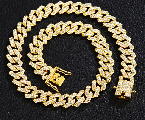 Gold Plated Iced Out Chain for Men and Women Cuban Chain Necklace - sumet.shop