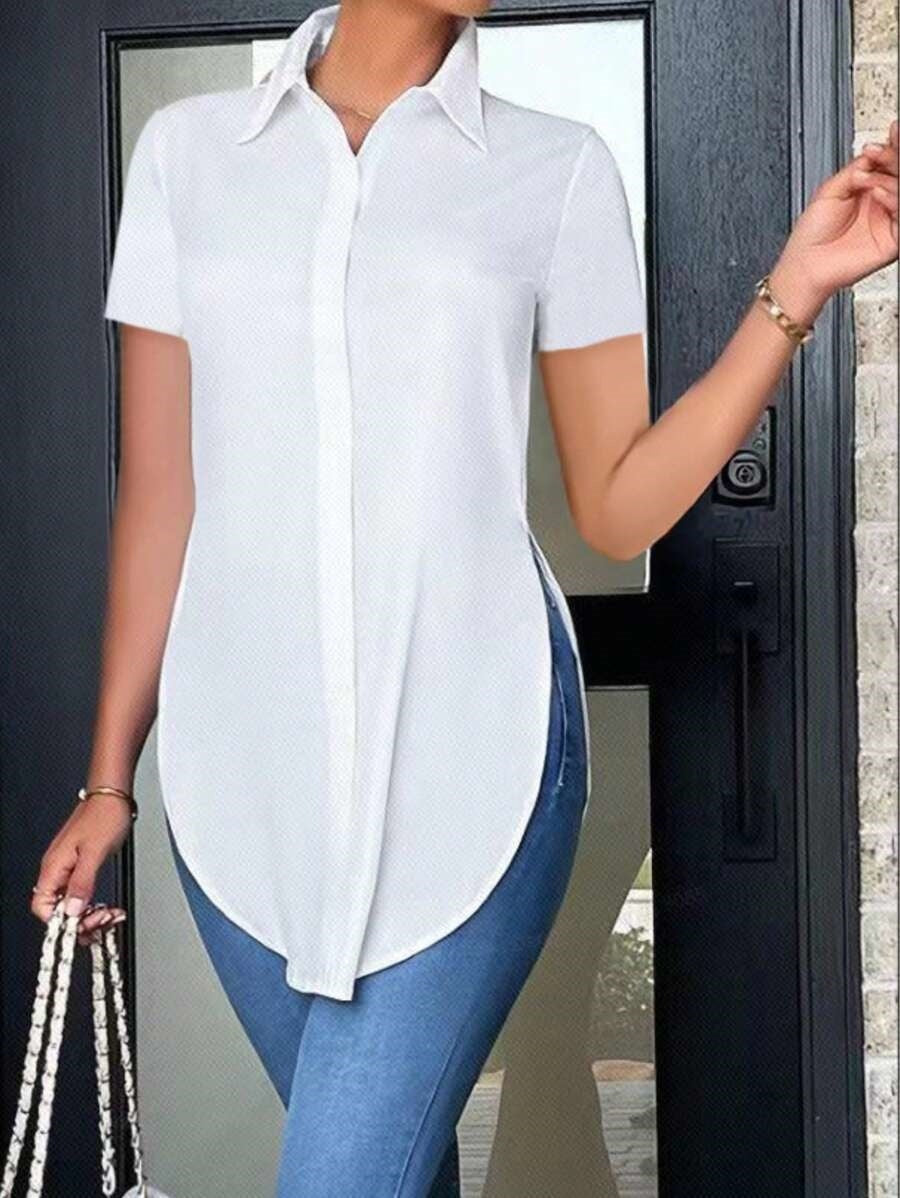 Summer Fashion Simple Polo Collar Women's Shirt