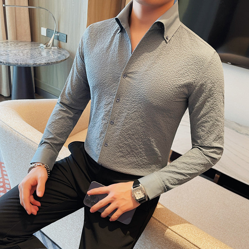 Long Sleeve Shirt Business Casual  British Style Spring Men's Long Sleeve Shirt Business Casual Solid Color