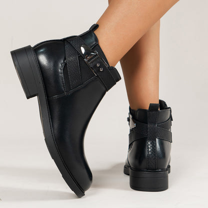 Ankle Boots  Chelsea Boots Women Black Ankle Boots Side Zipper Buckle Shoes