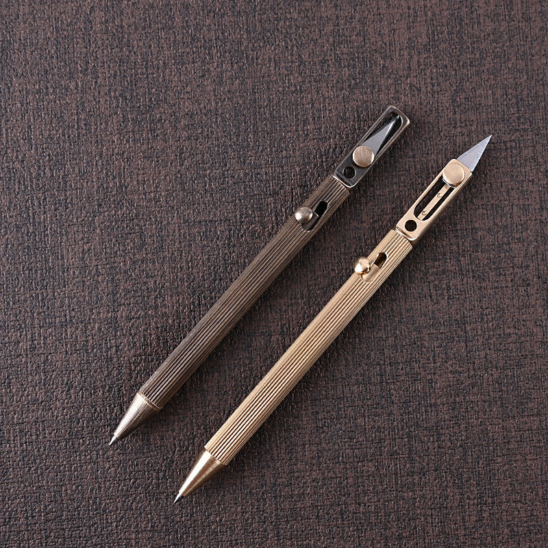 Brass Tactical Pen With Knife Signature Pen