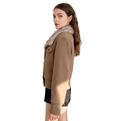 Womens Stand-Up Collar Thickened Patchwork Wool Coat