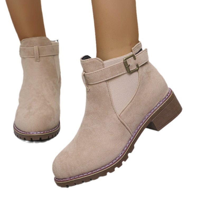 Chunky Heel Boots Suede Elastic Band Martin Boots