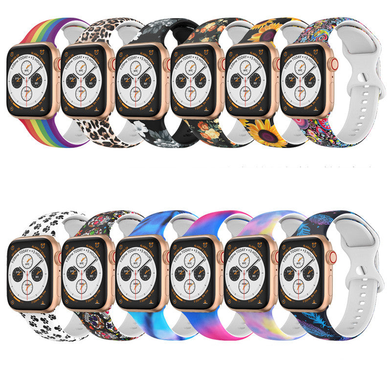 Compatible with Apple, Silicone Strap New Figure 8 Buckle Iwatch6 SE Silicone Printed Strap
