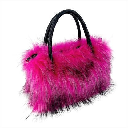 European And American Square Plush Bag Artificial Fur Raccoon Fur Portable Large Capacity Totes