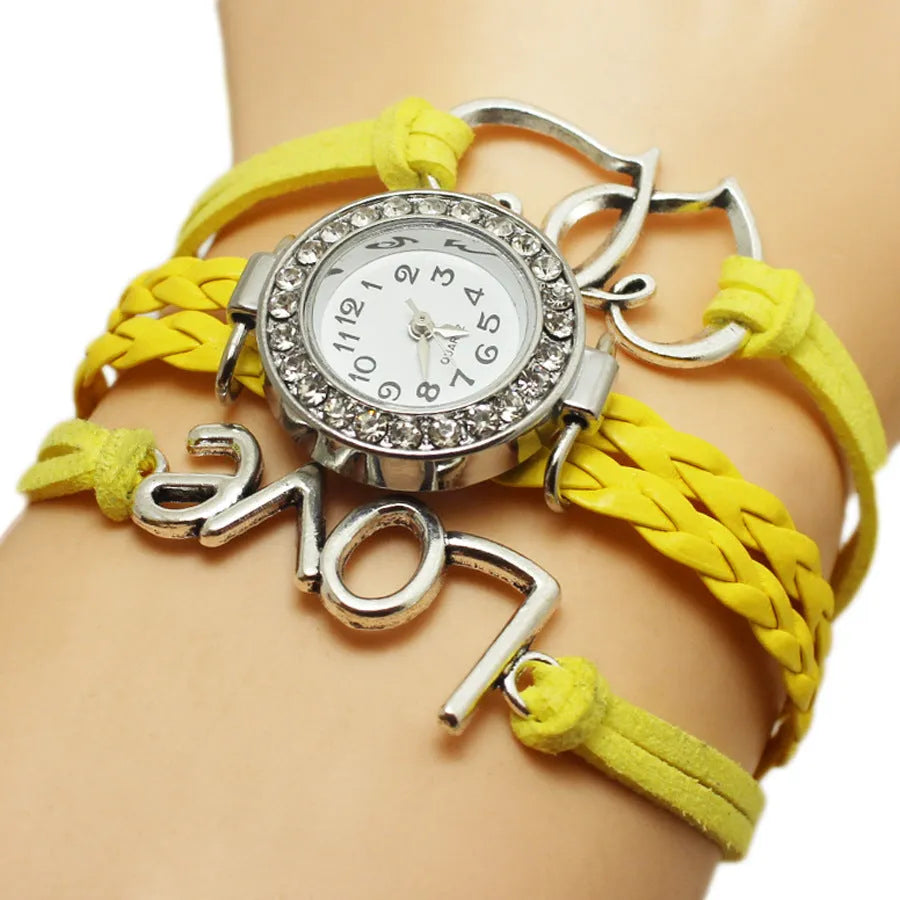 Woven Multi-layer Watch Alloy Love Double Heart-shaped Love Woven Multi-layer Watch