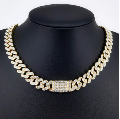 Gold Plated Iced Out Chain for Men and Women Cuban Chain Necklace - sumet.shop