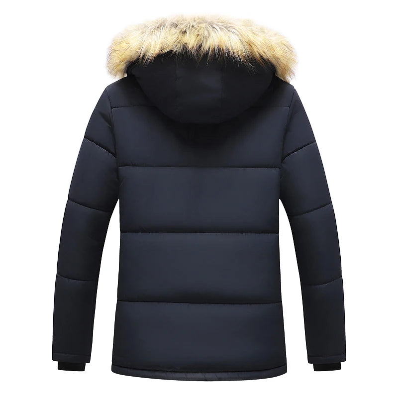 Windproof Fleece Thick Jacket Coat Men Fashion Hooded Fur Collar - sumet.shop