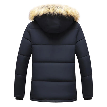 Windproof Fleece Thick Jacket Coat Men Fashion Hooded Fur Collar - sumet.shop