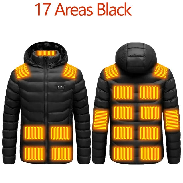 Men Winter Warm USB Heating Jackets Smart Thermostat Pure Color Hooded Heated Clothing Waterproof  Warm Jackets - sumet.shop