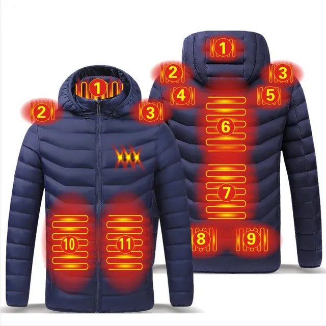 Men Winter Warm USB Heating Jackets Smart Thermostat Pure Color Hooded Heated Clothing Waterproof  Warm Jackets - sumet.shop